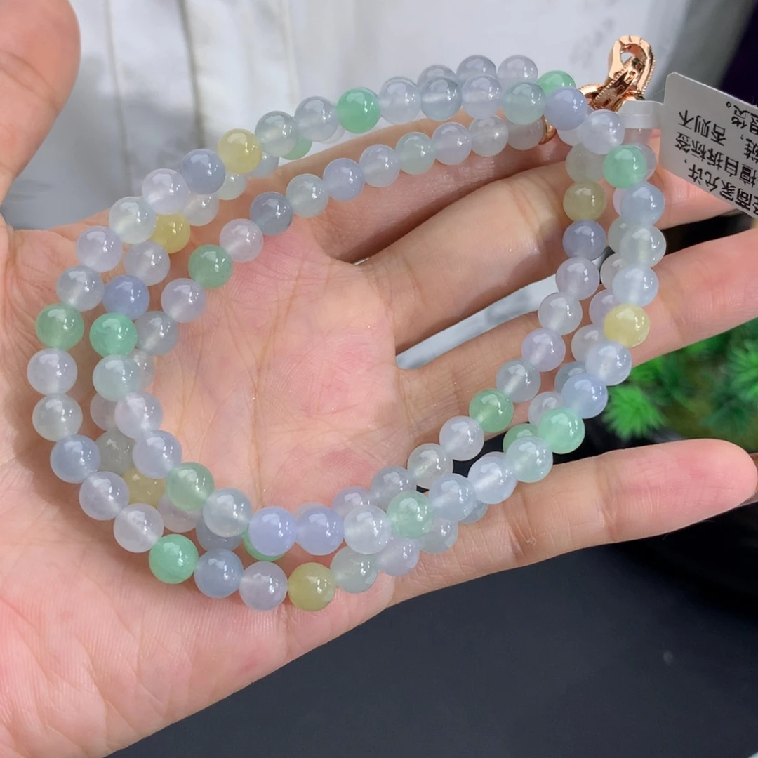 翡翠未镶嵌手串卡6冰胶多宝项链