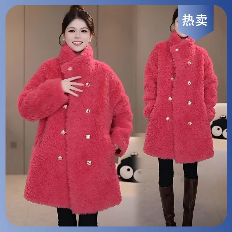 2025秋冬季新款双排扣毛毛黑色外套女皮毛一体设计感洋气减龄大衣