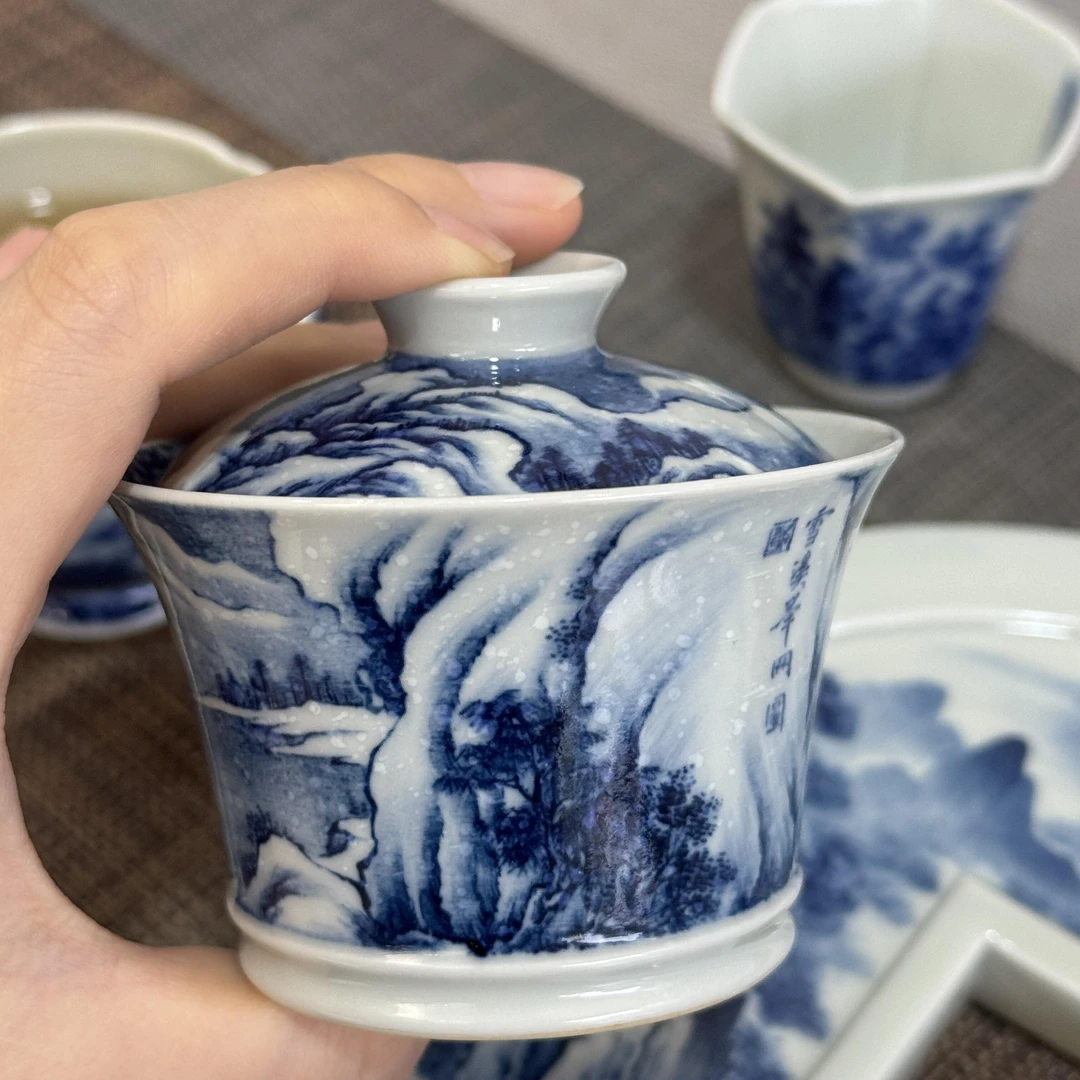 景琳藏︱雪景马蹄青花手绘盖碗 100cc