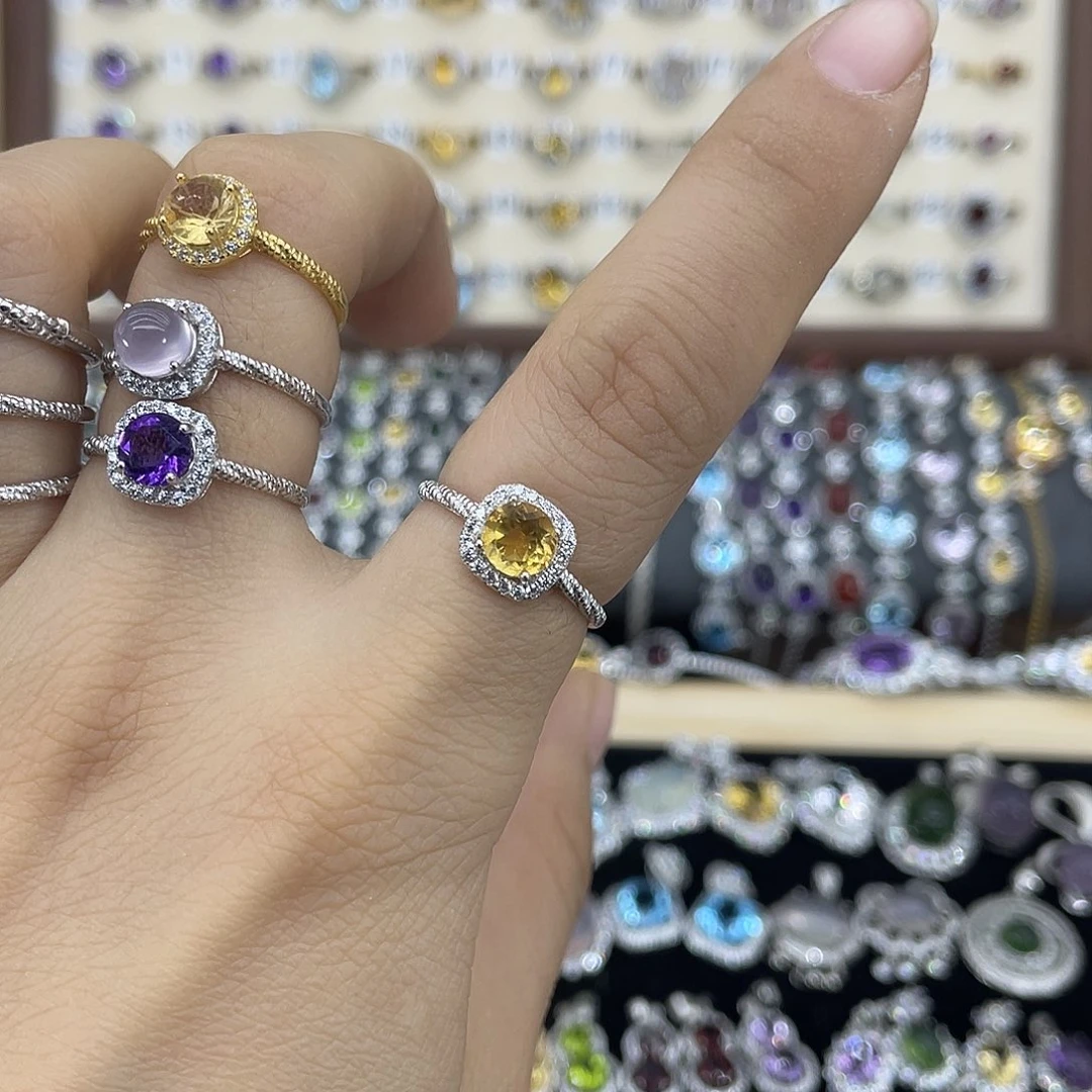 黄晶银S925镶嵌戒指