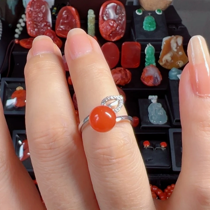 南红玛瑙银S925镶嵌戒指