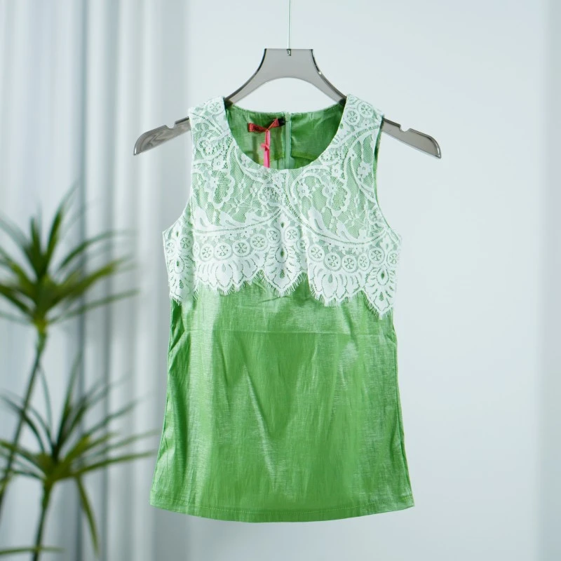 尚系列  S635   女装时尚简约拼接蕾丝背心绿色