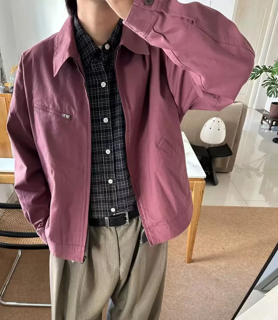 休闲夹克春秋短款复古长袖纯色立领潮流宽松春季翻领时尚百搭ins