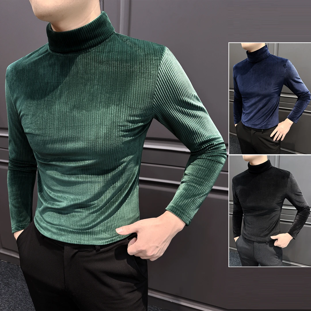 双面銀芙绒可翻高领男士打底衫冬季爆款2025新款丝绒长袖男款t恤