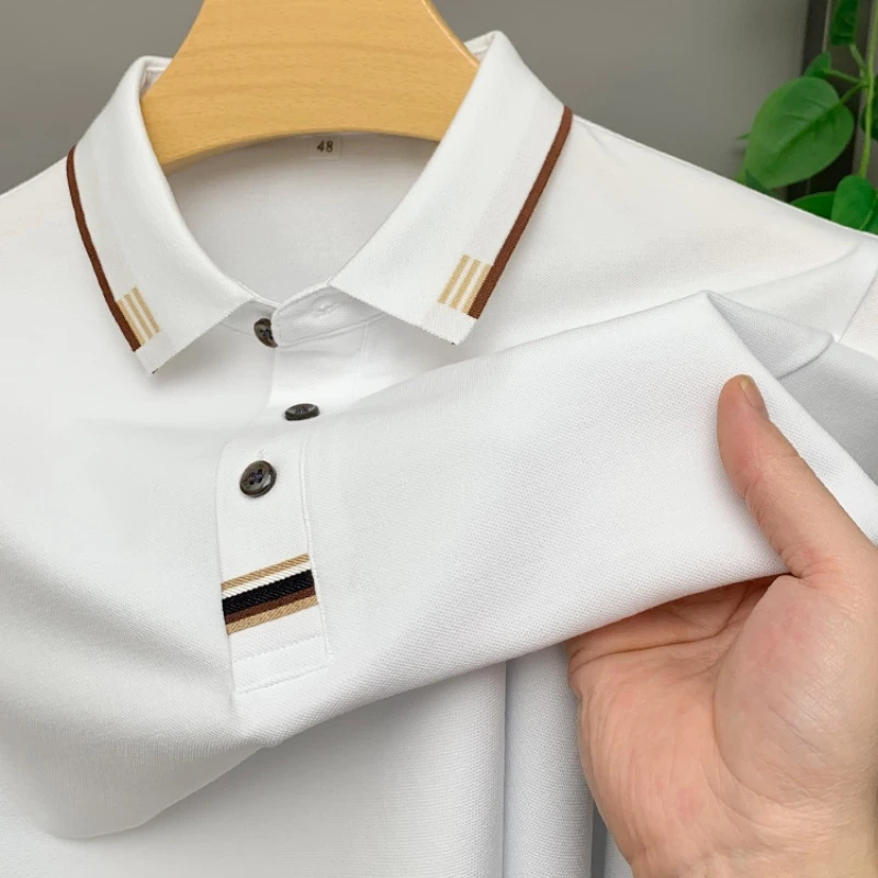 CATIA SELI高端男士短袖t恤翻领丝光棉纯色上衣简约休闲POLO衫潮