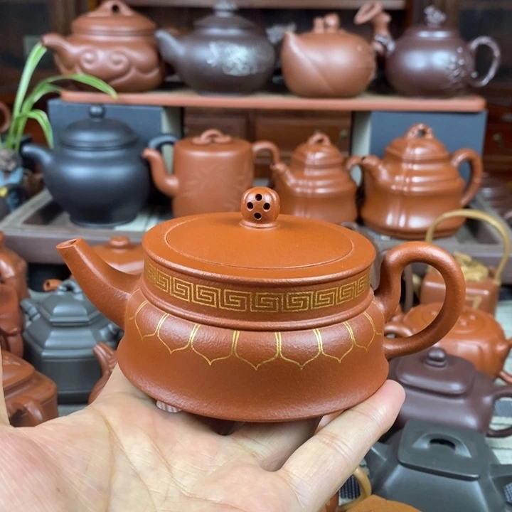 紫砂茶壶禅玉230CC原矿一厂老红土描金丝特价