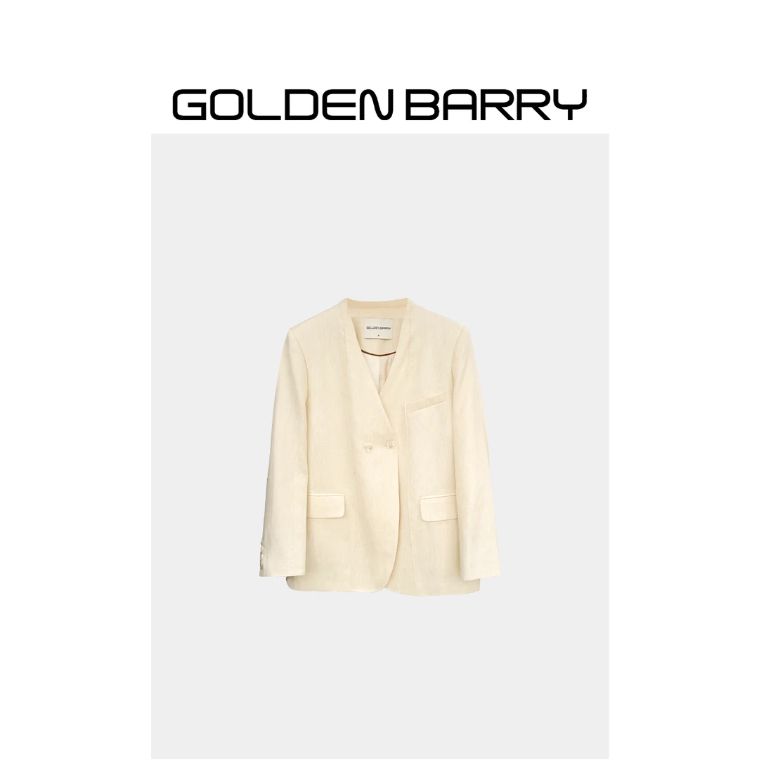 GOLDENBARRY【返季福 利】100138个性拼接双排扣西装/微瑕