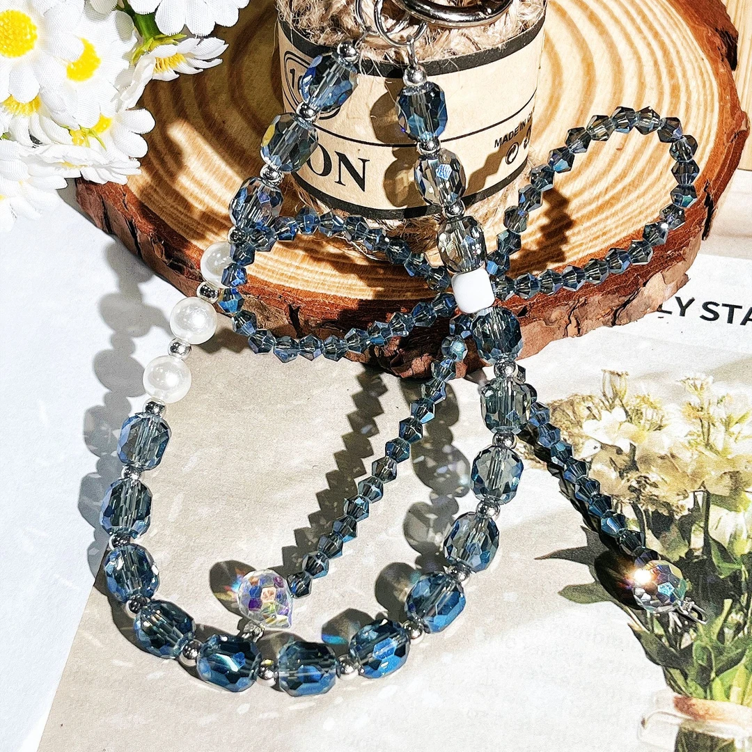 高级感【蓝色海洋】立体蝴蝶结珍珠手机链条