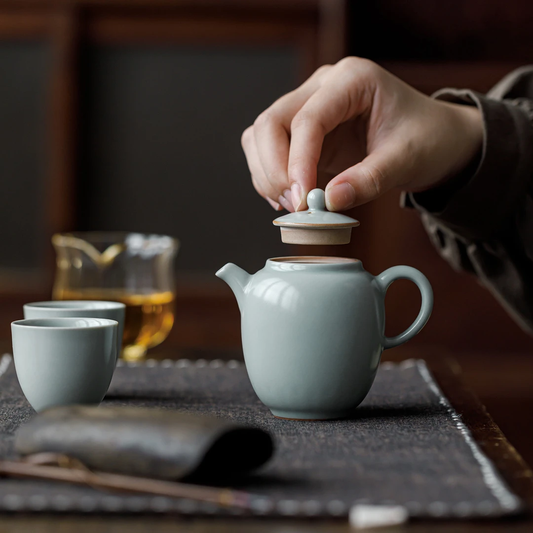 天青色汝窑茶壶中式家用陶瓷手工复古泡茶壶单壶泡茶器功夫茶具