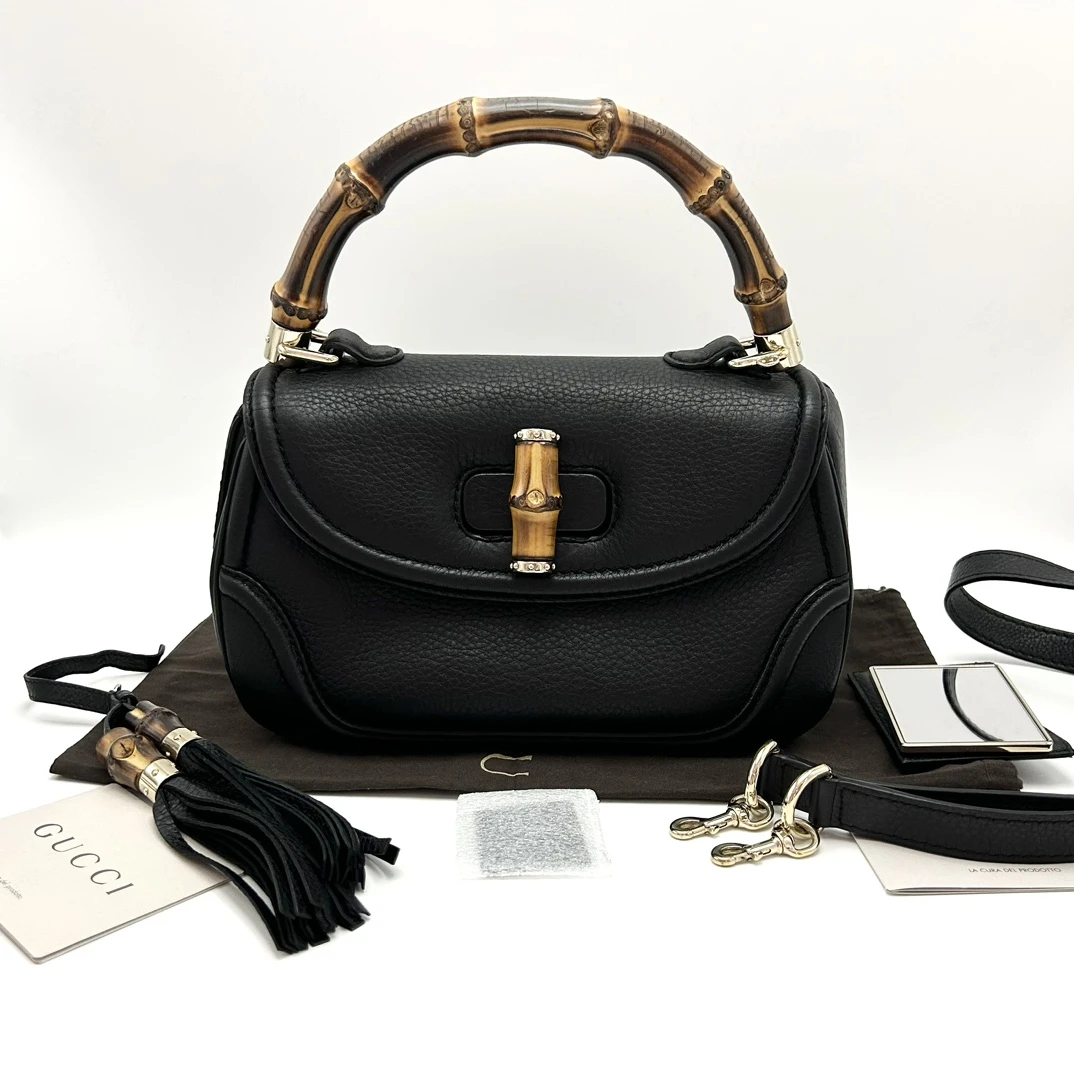 95新 GUCCI/古驰 bamboo黑金竹节手提单肩包 52909