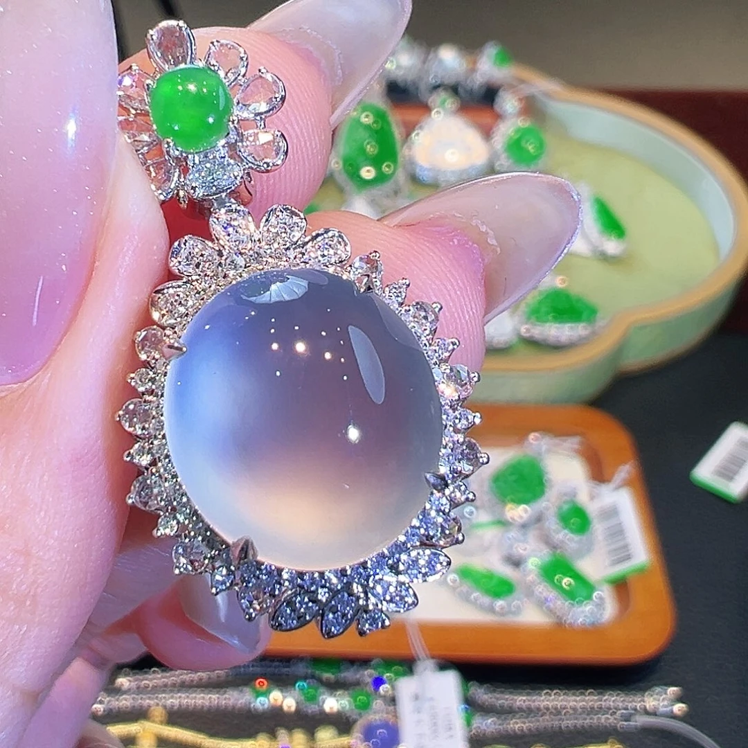 翡翠18K金镶嵌吊坠(不含链)翡翠