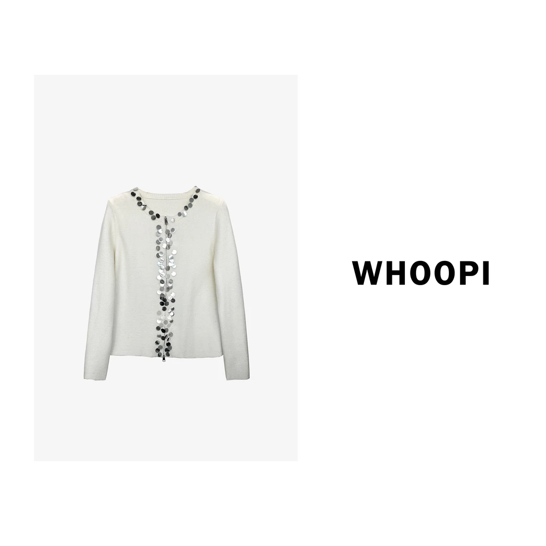 【Whoopi】【赫本千金】高智感缪女孩 撞边亮片毛衣开衫