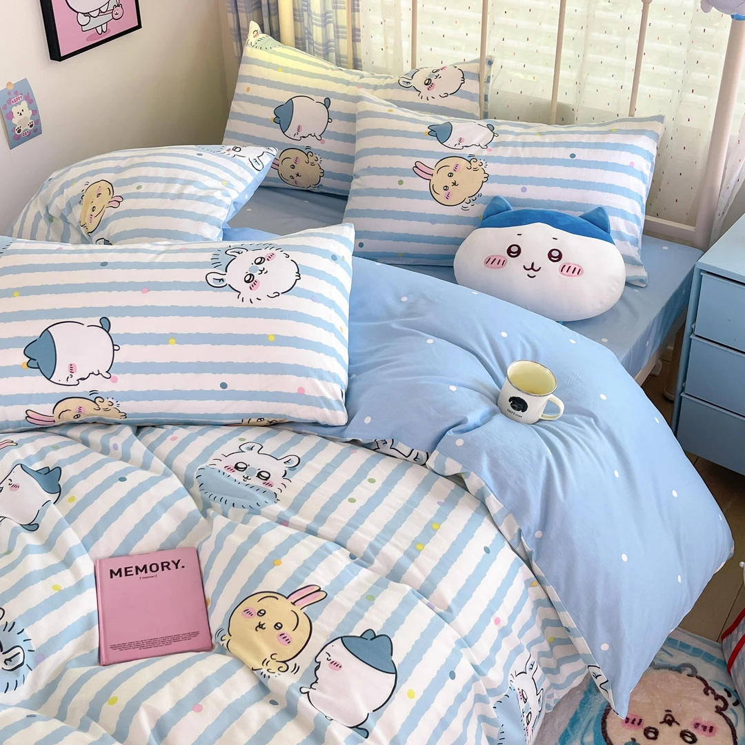 猫咪日记全棉印花四件套Chiikawa系列开学宿舍三件套被套床笠床单