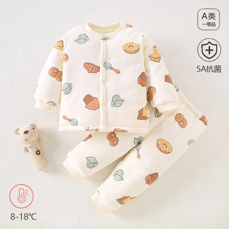 婴儿分体衣服加厚夹棉三层保暖秋冬纯棉新生儿宝宝棉衣棉服童套装