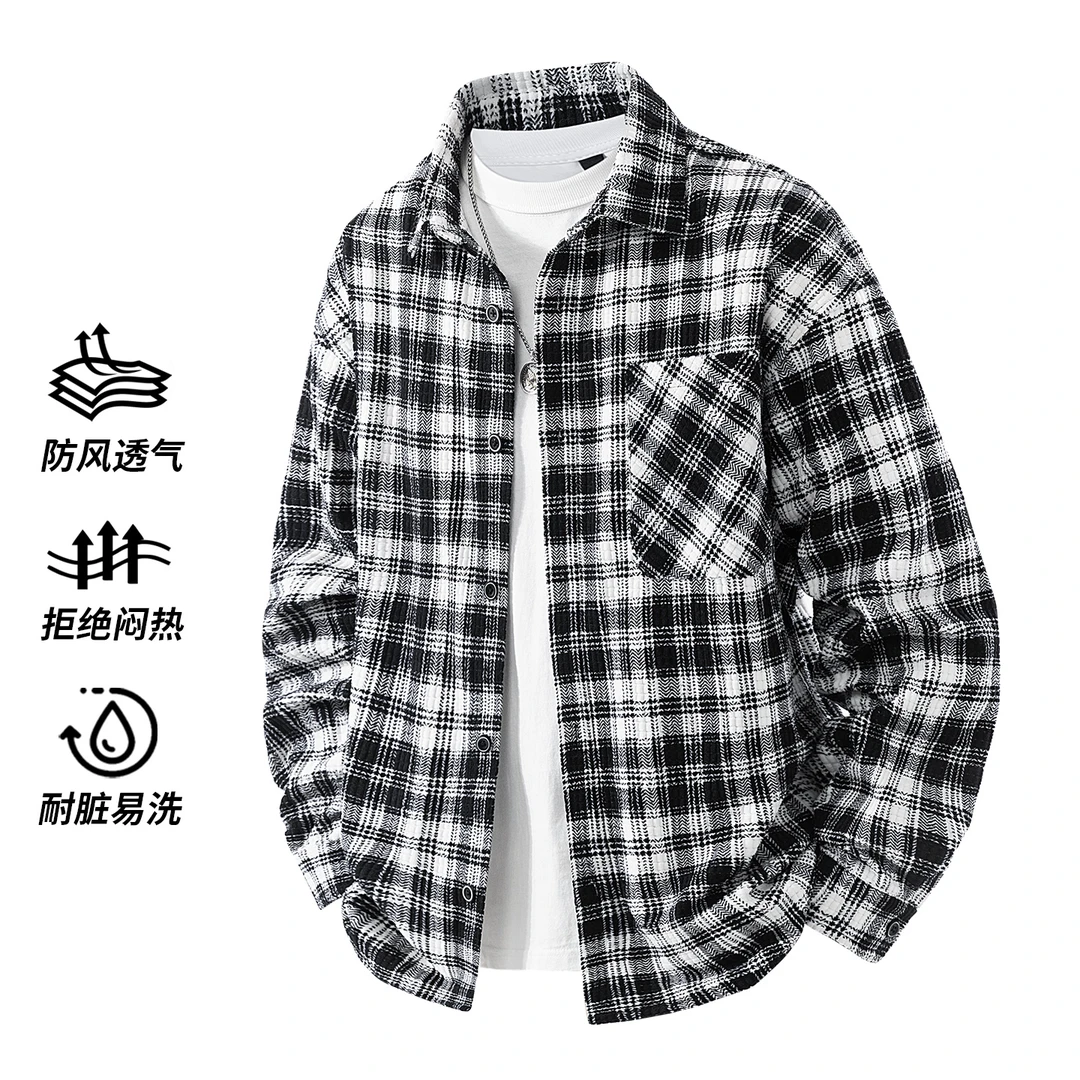 秋季格子男韩版痞帅男士大码格纹衬衫耐脏春季宽松休闲
