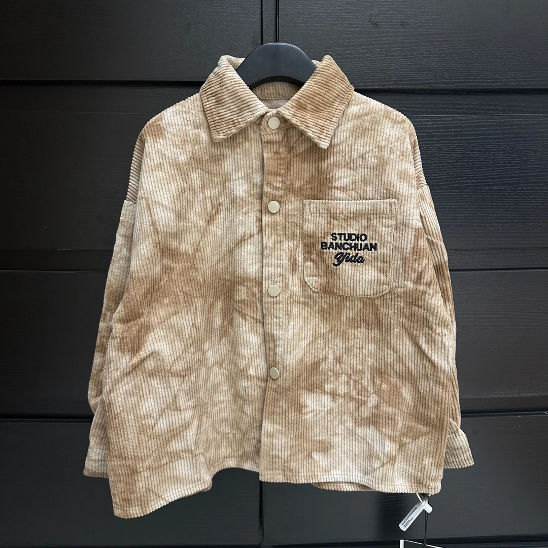 儿童童装渐变条绒衬衫2025春秋季新款韩版男童字母刺绣洋气衬衣潮