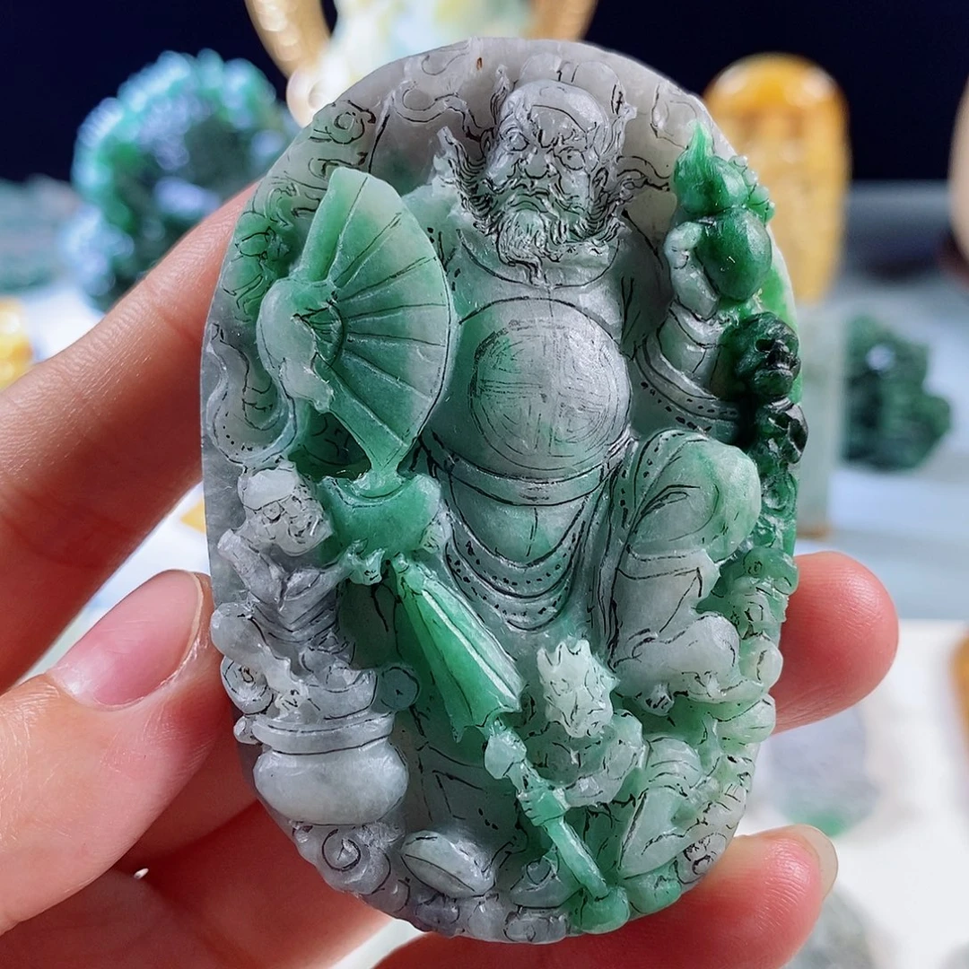 定制翡翠未镶嵌天然a货翡翠乌鸡辣绿钟馗