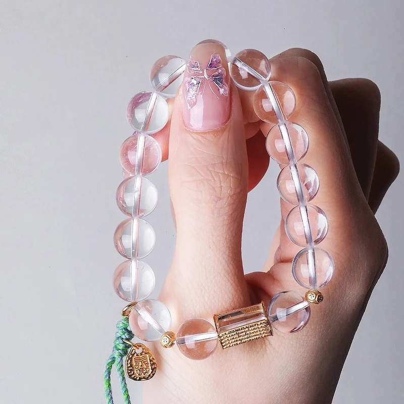 925银手链 S10290<意浓>白水水五边形柱五条经文金色扎基弹力手串