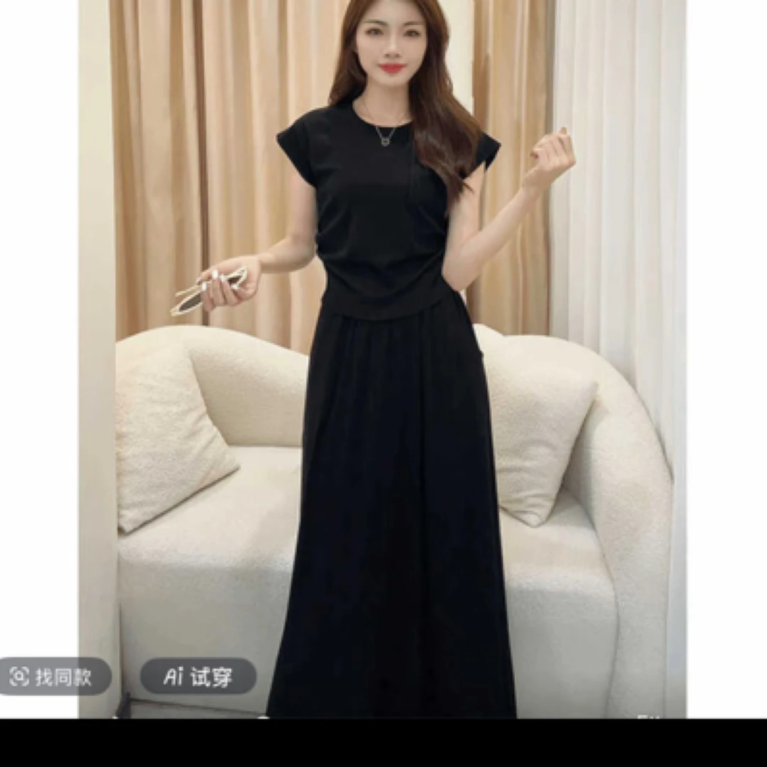 夏季新款荷叶袖上衣搭配半身裙时尚套装