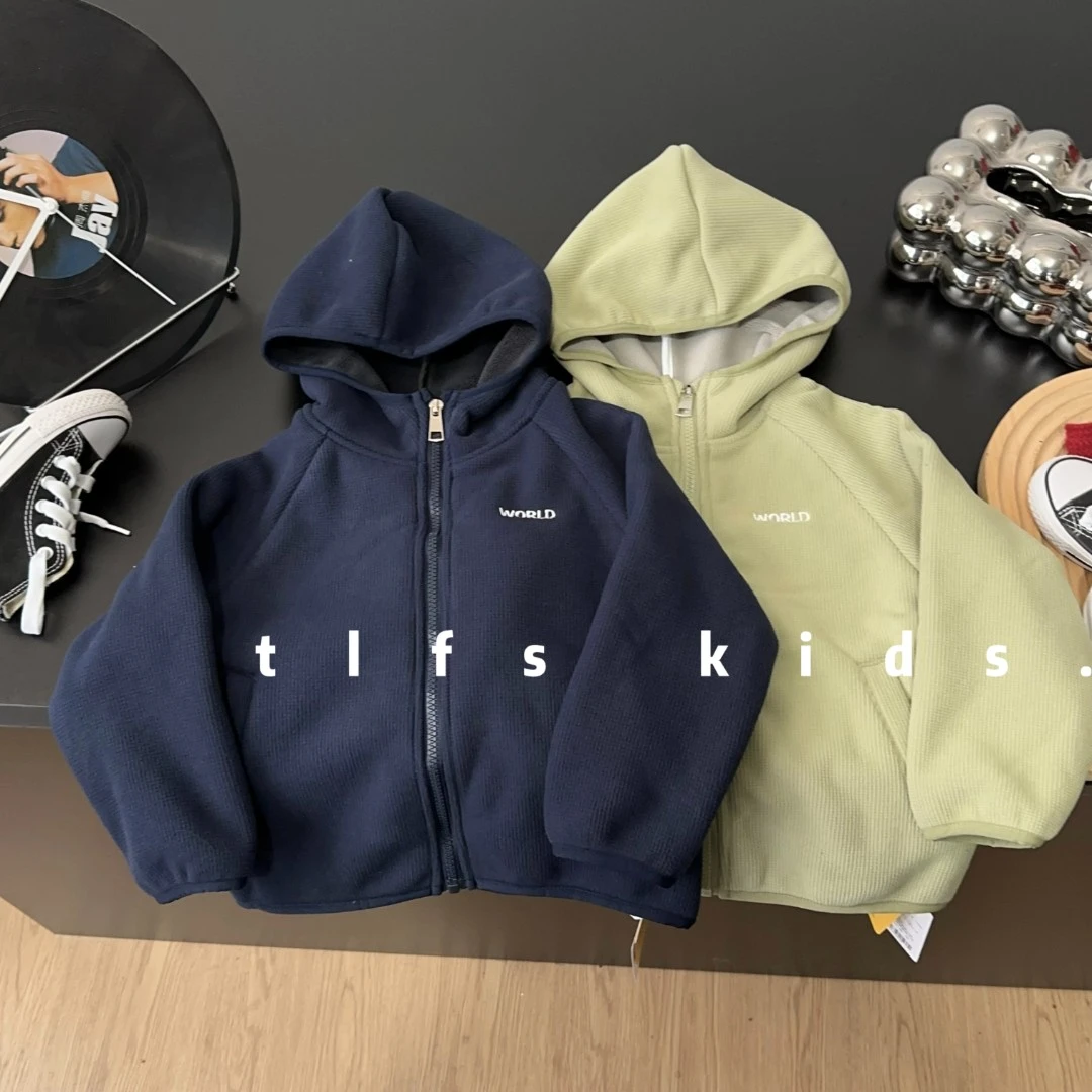 童例「25461纯色连帽加绒外套」秋冬儿童休闲百搭男童女童潮流大衣