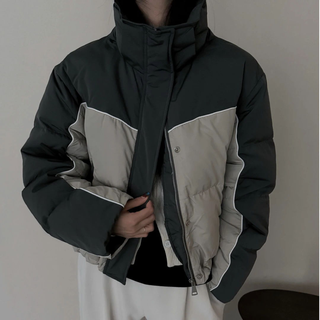新款气质休闲简约撞色长袖羽绒服YR9405