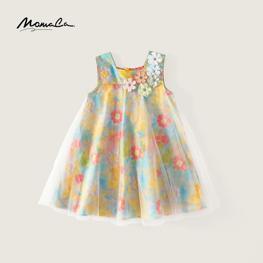 MOMOCO夏季法国女童油画印花洋气碎花吊带花朵裙77630470066