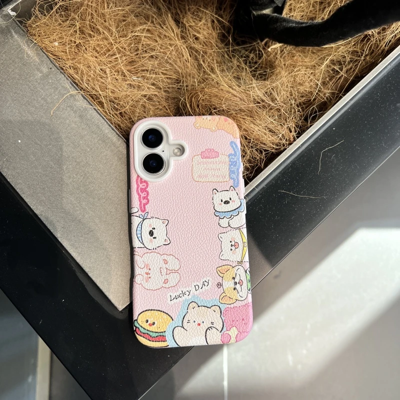 粉色小动物适用苹果6promax新款手机壳15可爱女14全包13pro情侣壳