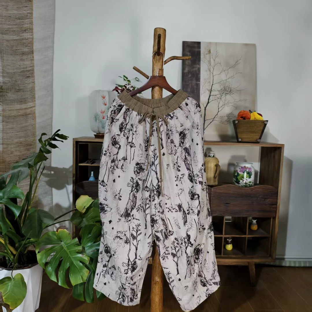 【大梅子推荐】设计款亚麻碎花老爹裤MQ7129