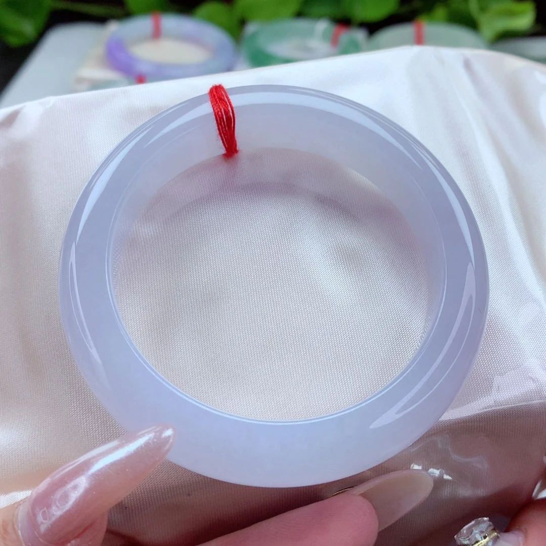 未镶嵌手镯翡翠55.2细腻粉紫 种色一致 无纹裂 小柒