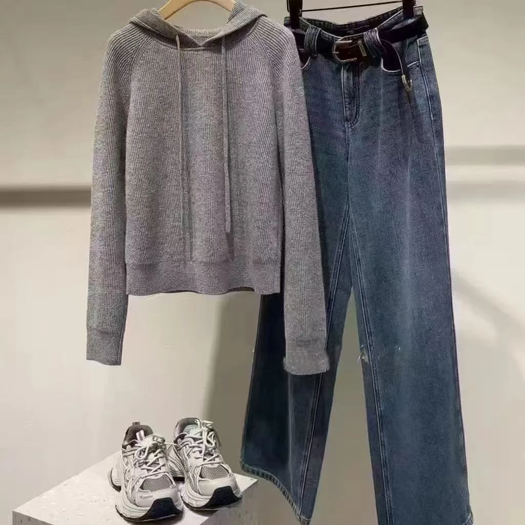 针织衫-038034休闲风连帽抽绳套头