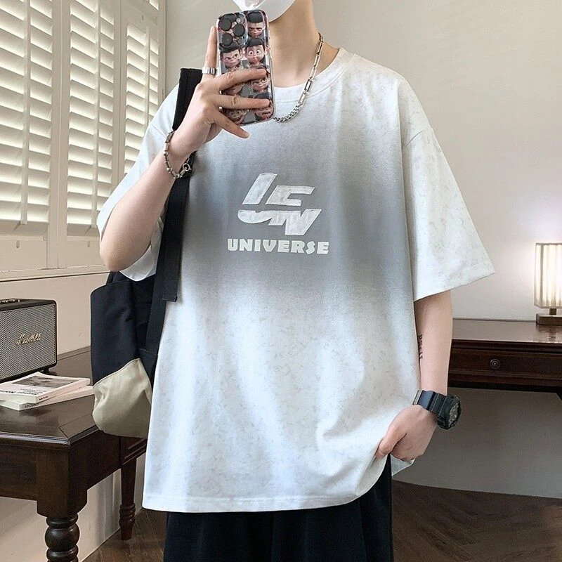 夏季新款圆领休闲T恤男青少年学生时尚百搭潮流休闲美式短袖