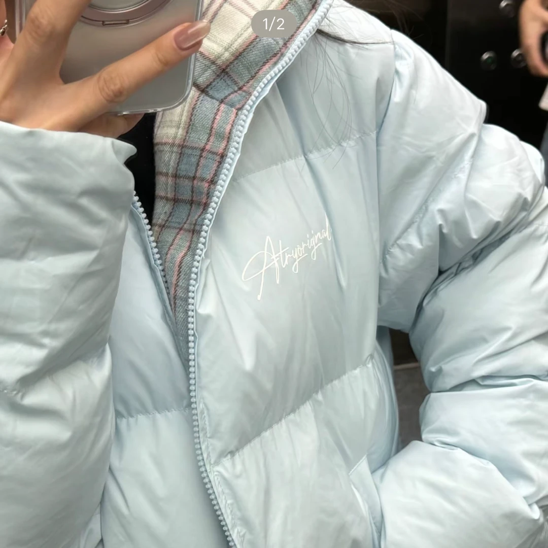 绝了！这个蓝格纹棉服也太清新了吧！保暖防寒外套男女同款（微瑕）