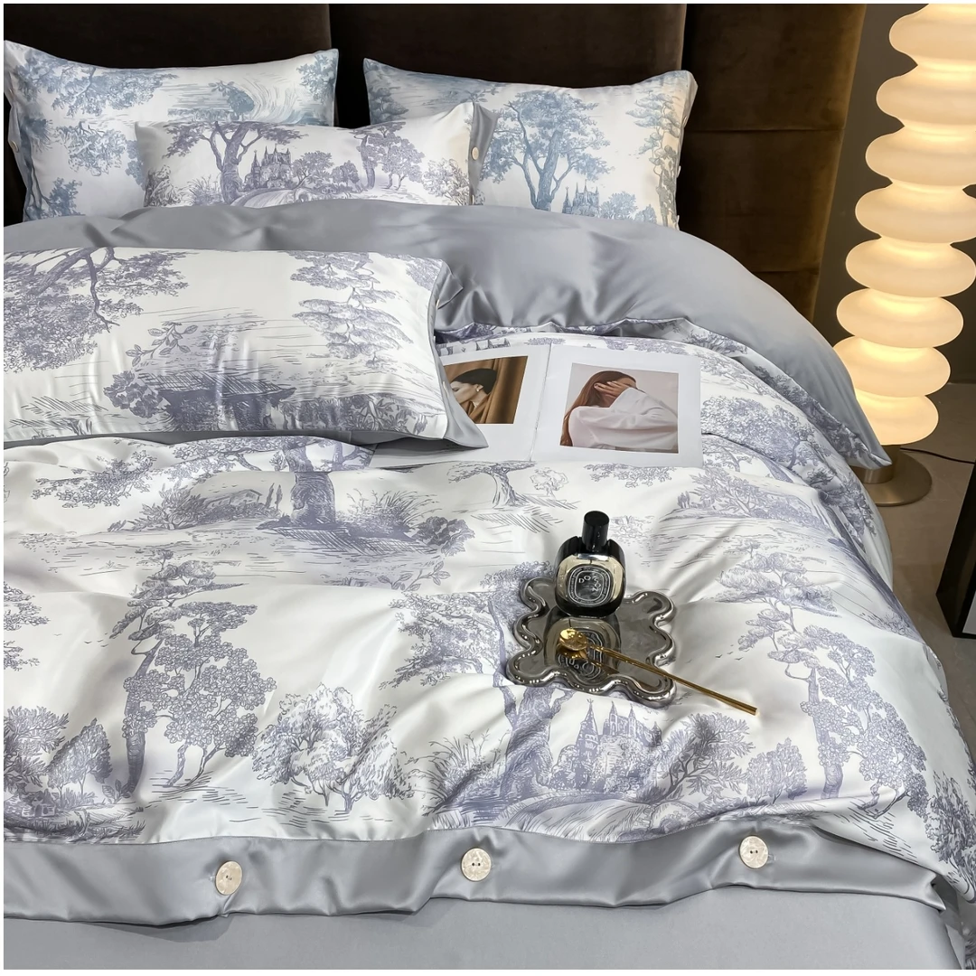 新品雪莲水墨风纽扣款四件套-莱瑞拉