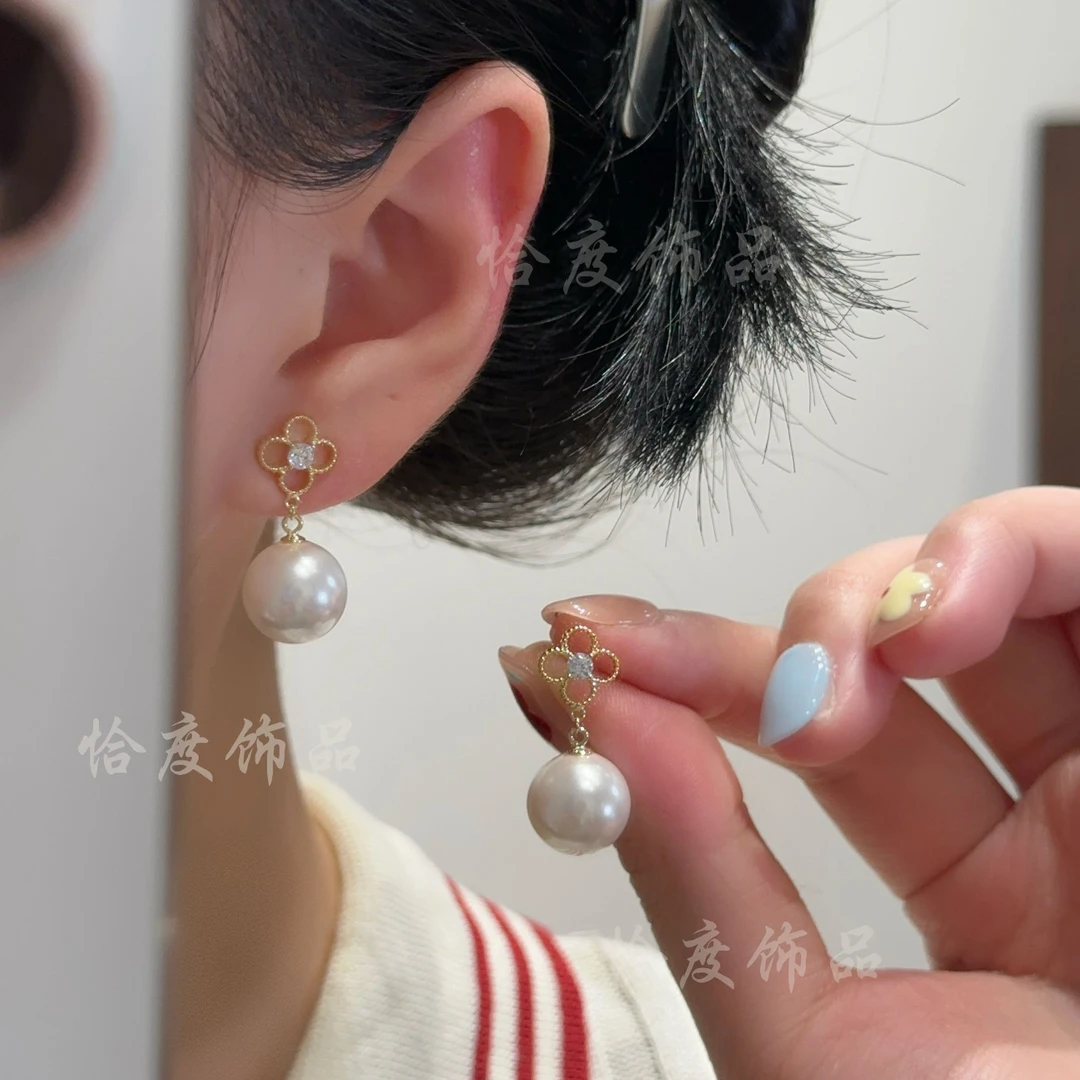 【恰度】优雅锆石花朵珠珠吊坠耳钉