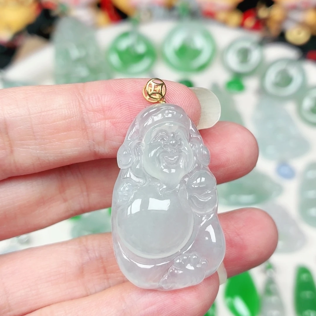 翡翠18K金镶嵌颈饰缅甸天然A货翡翠