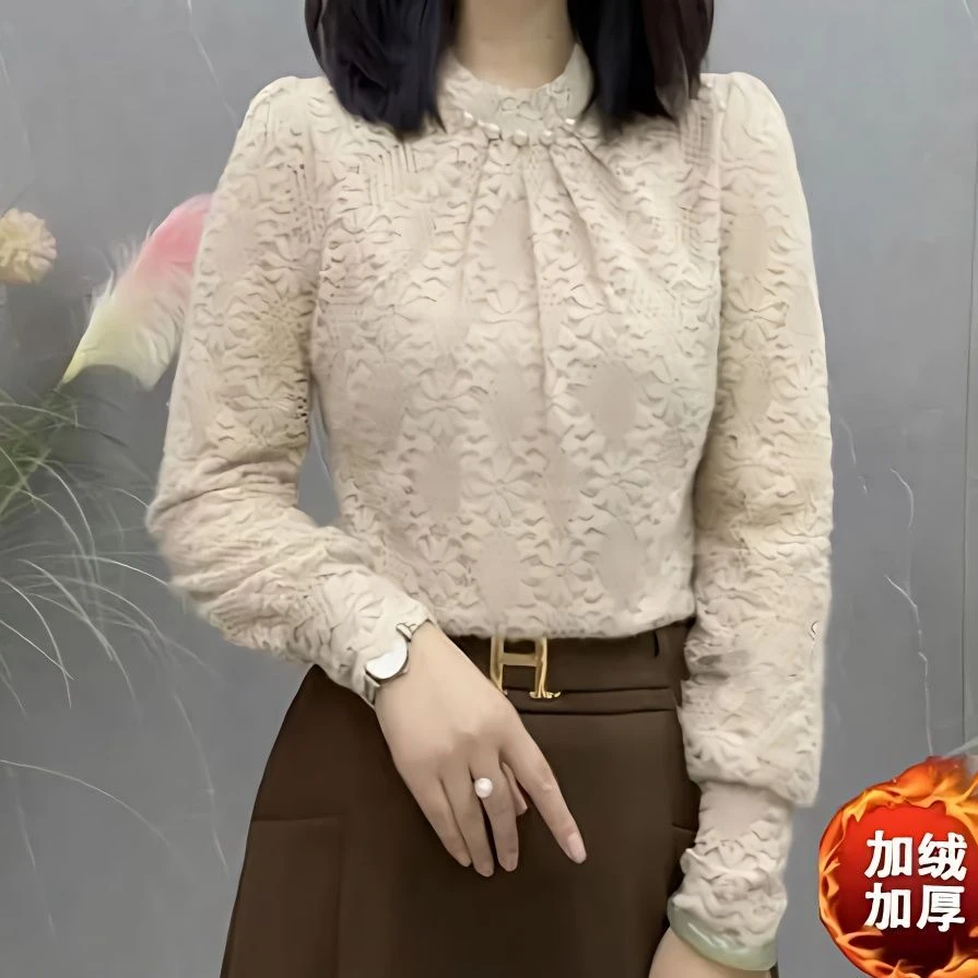 2025春夏新款打底衫女时尚长袖洋气质衬衫百搭蕾丝显瘦减龄上衣