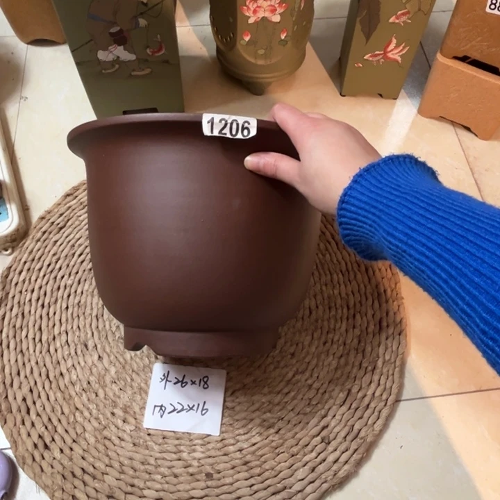 花盆紫砂  紫玉金砂素面大金钟1206