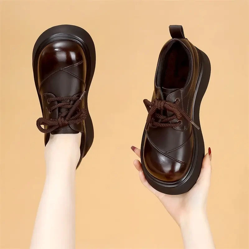 欧货爆款厚底单鞋女2025秋冬新款系带小皮鞋英伦JK配裙显瘦乐福鞋