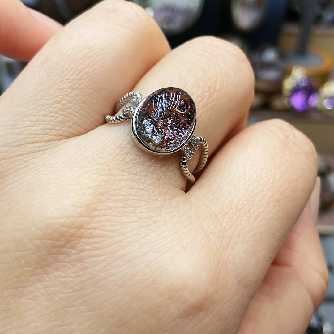 水晶戒指银S925镶嵌毛*儿