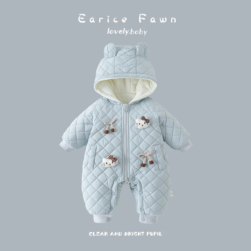 DZ新生女婴加绒哈衣初生宝宝可爱超萌爬爬服满月百天夹棉连体衣服