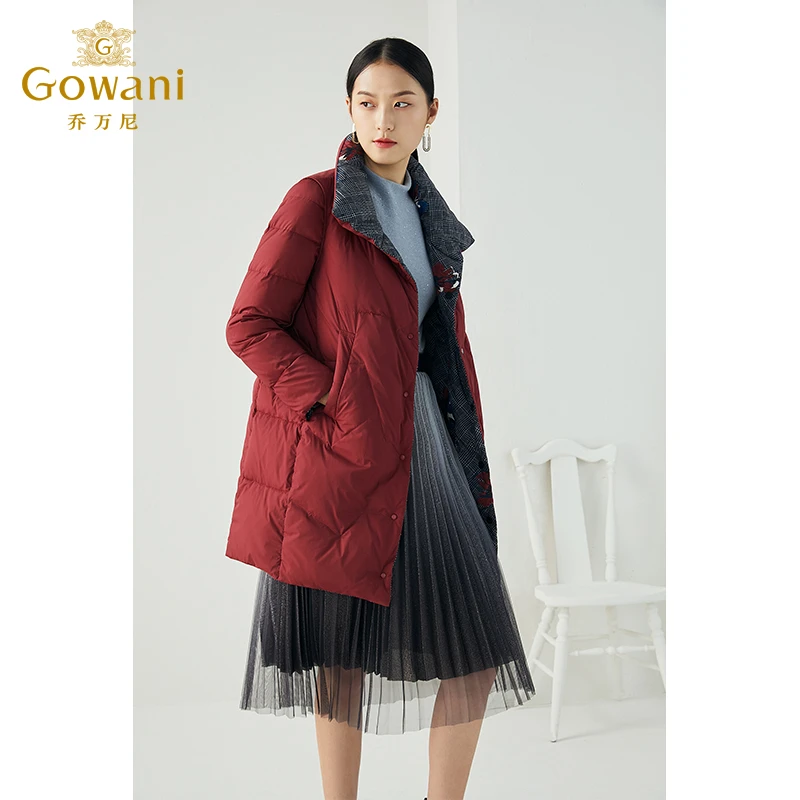 乔万尼商场同款双面印花柔美知性设计感舒适保暖抗寒白鸭绒羽绒服