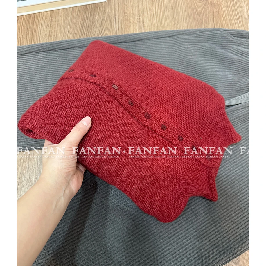 【方糖安可拉红】半高领时尚宽松小个子短款针织开衫女毛衣潮牌女装