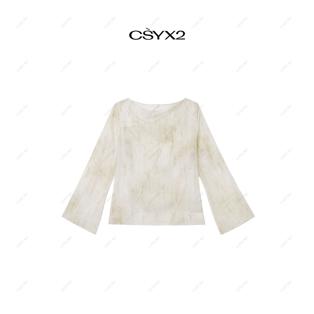 CsyX2-2025S/S早春新款“薄荷烟雨”柳如烟醋酸喇叭袖上衣CG5CX001