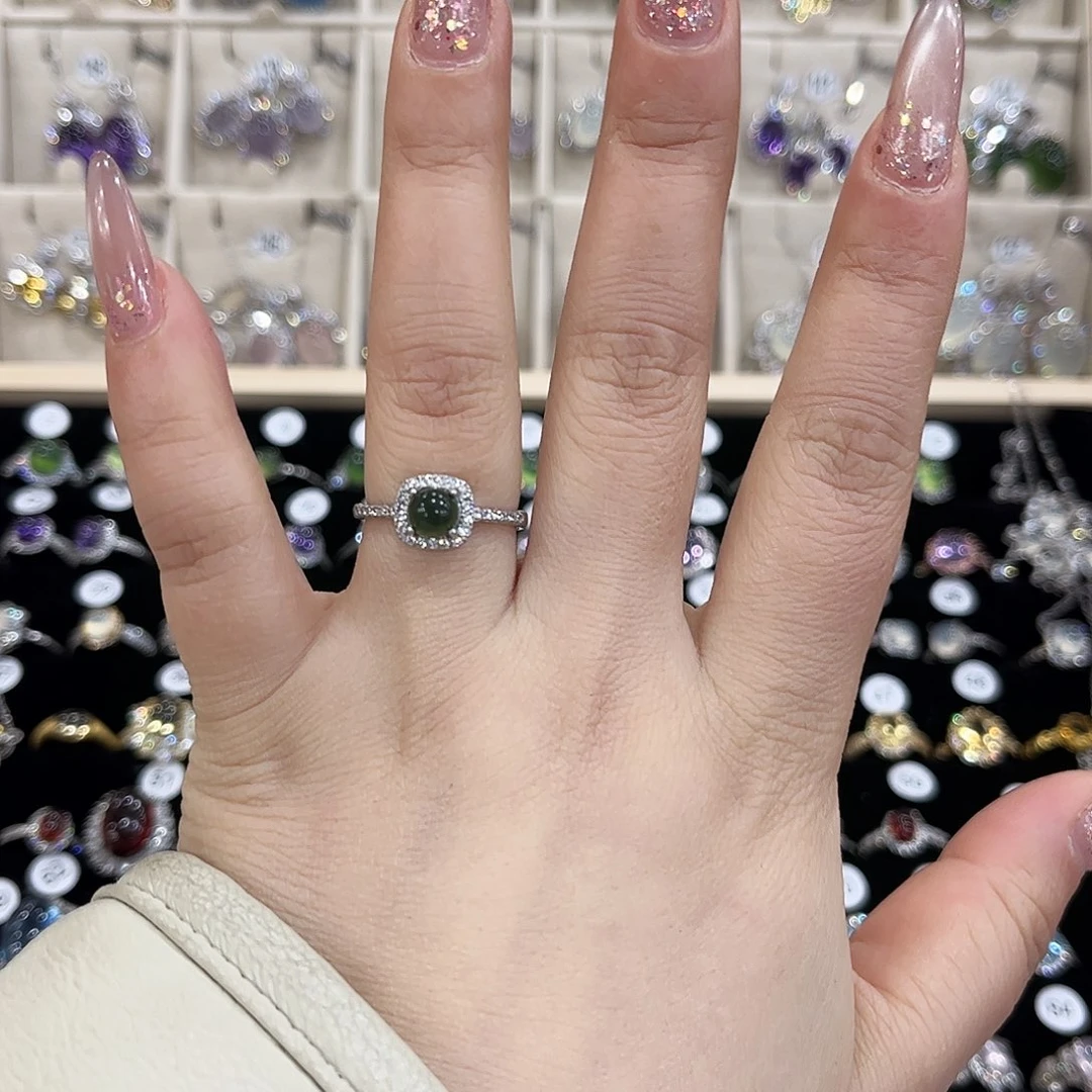 岫玉银S925镶嵌戒指