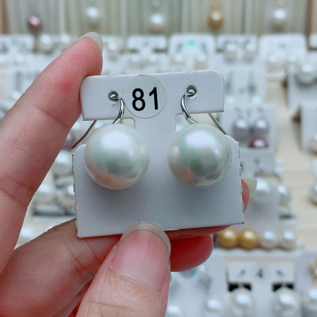 木***子银S925镶嵌淡水珍珠耳饰14.4mm