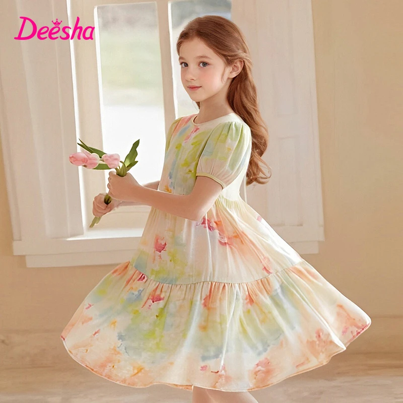 笛莎女童连衣裙2025夏季新款中大童女孩洋气欧若风裙子-7M252U105