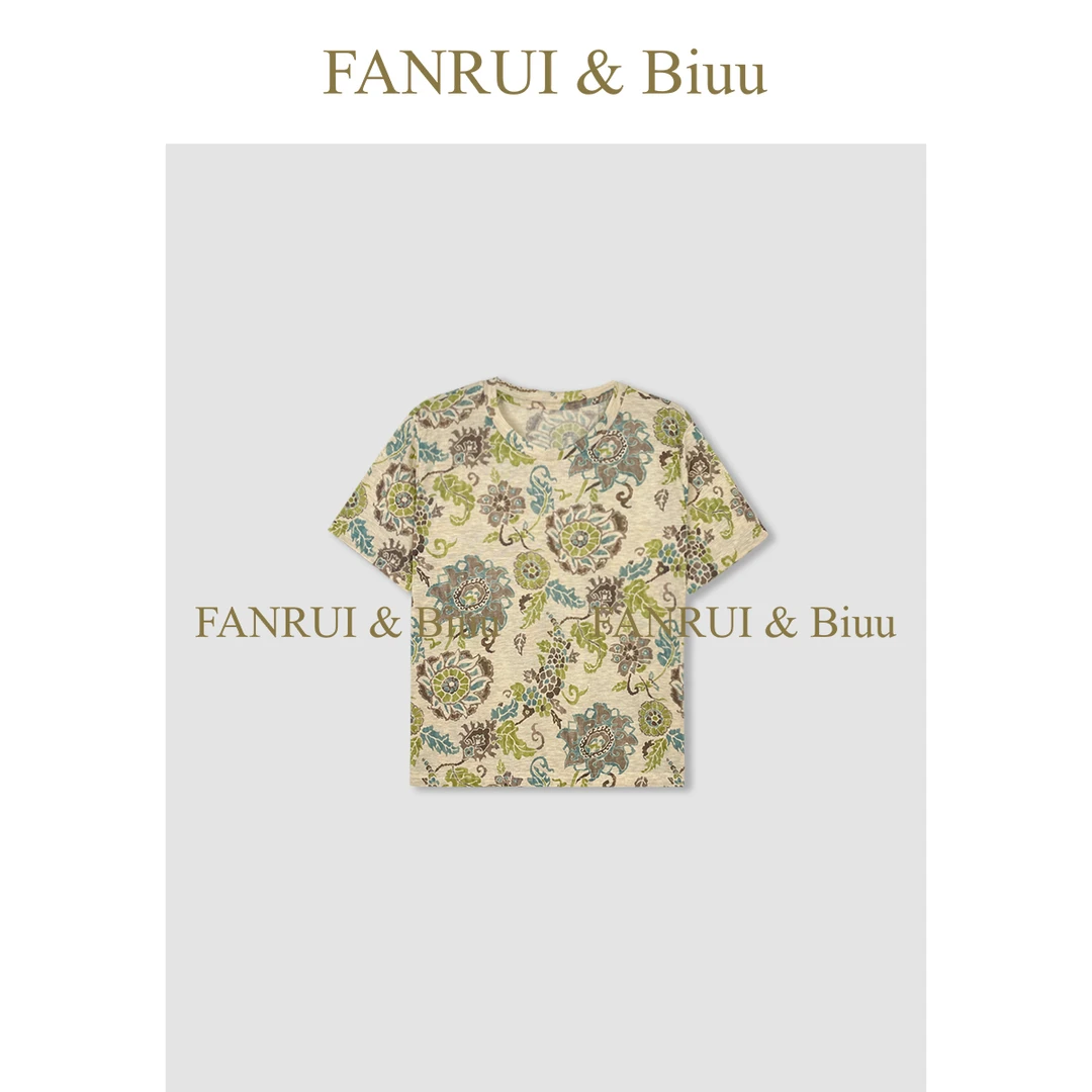 FANRUI/泛芮「镜祥」新款印花圆领百搭休闲设计感夏季短袖T恤B16546