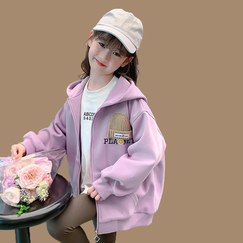 2025潮流女大童拉链公主风连帽秋季普通外套童装时髦休闲设计感潮