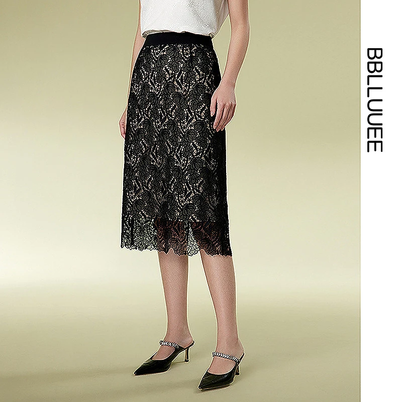 【晨粉专享价】【池叶莲露】粉蓝衣橱新款匠心立体蕾丝钩花直筒