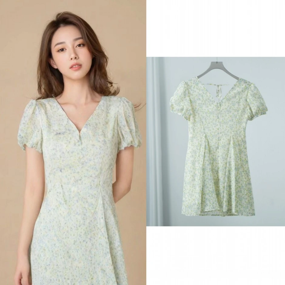 莉推荐【三C・伊】E584  女装夏季短袖连衣裙绿色Y22310026L21